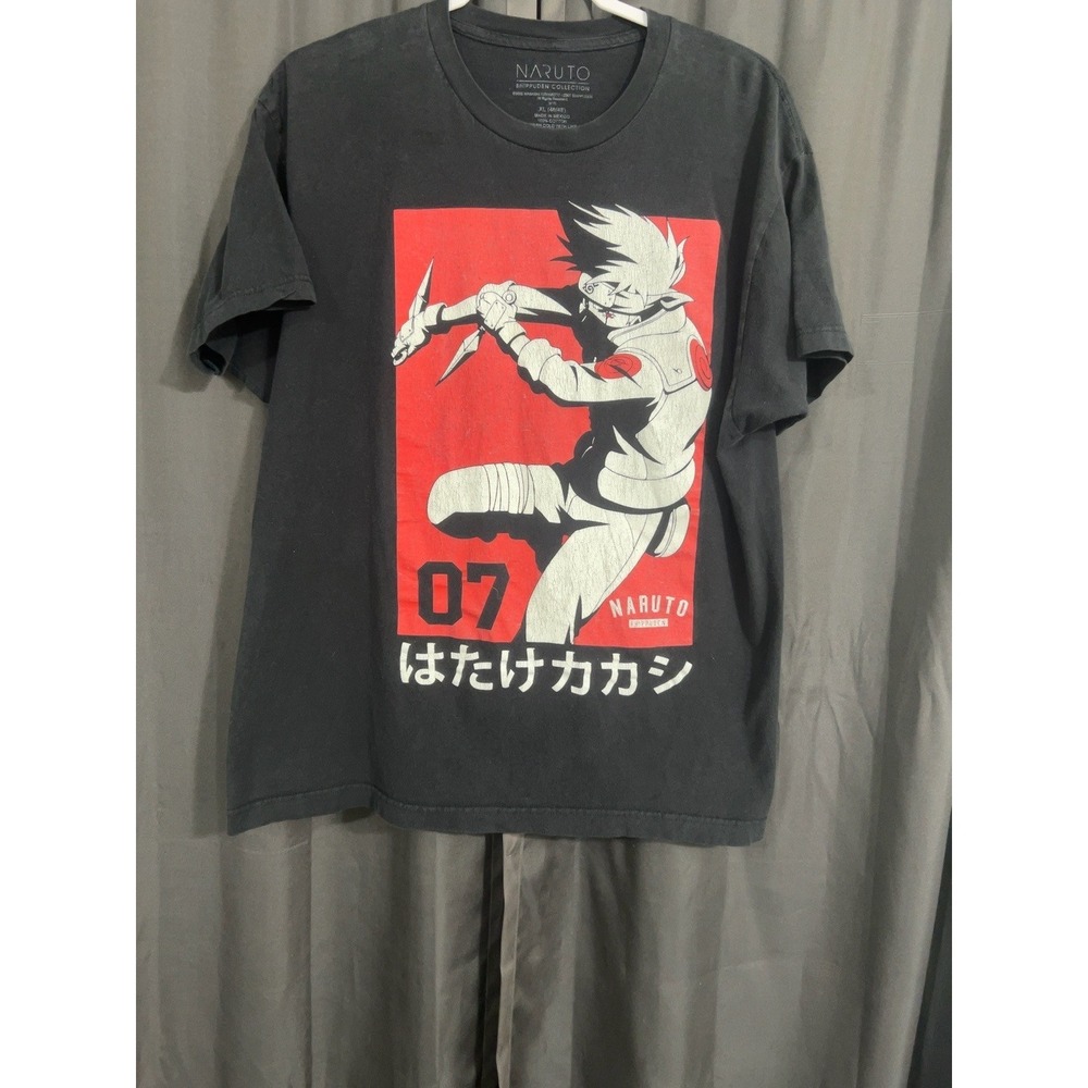 Naruto Shippuden Kakashi Hatake 07 Mens XL Black Graphic Anime T Shirt Cotton